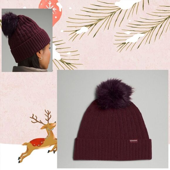 Lululemon Women's Cable Knit Pom Beanie‎ Hat Casis Burgundy NWT - Picture 1 of 5